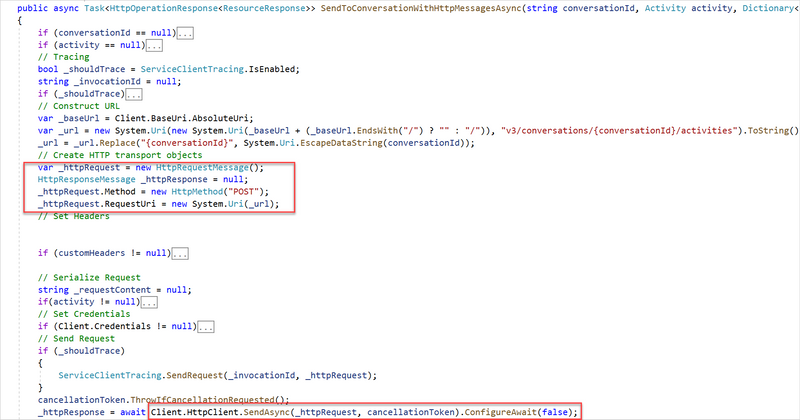 SendToConversationWithHttpMessagesAsync from Conversation in Microsoft.Bot.Connector