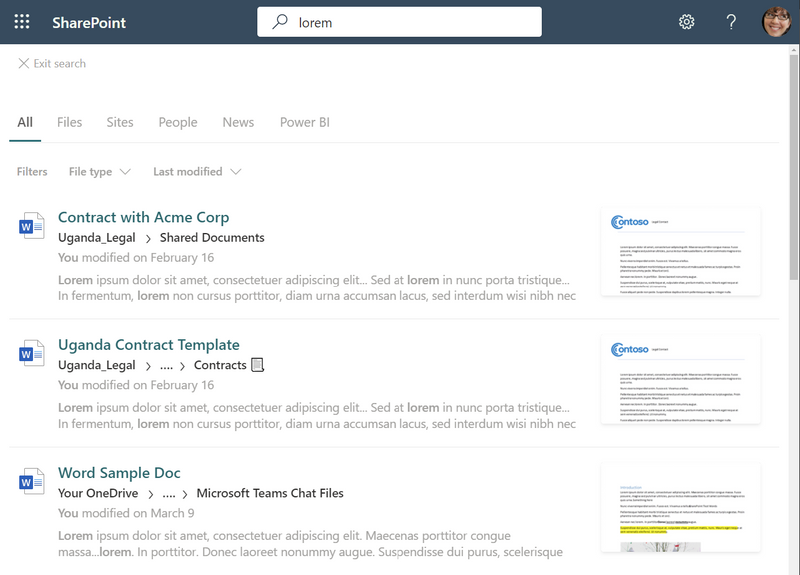 Standard Viva Connections Search Results
